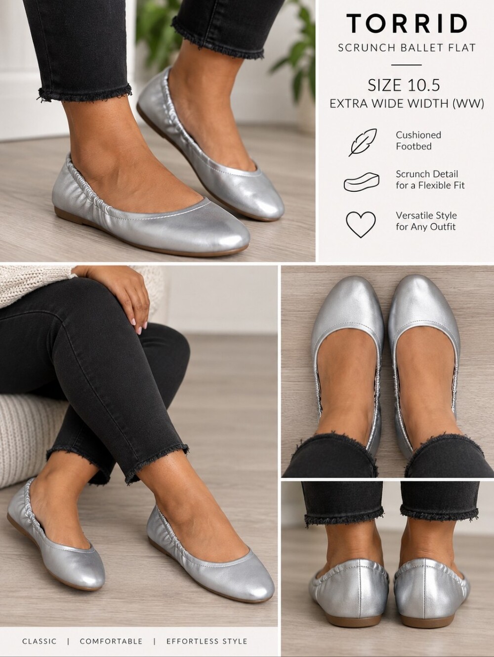 Torrid Silver Metallic Scrunch Ballet Flats – Size 10.5 WW